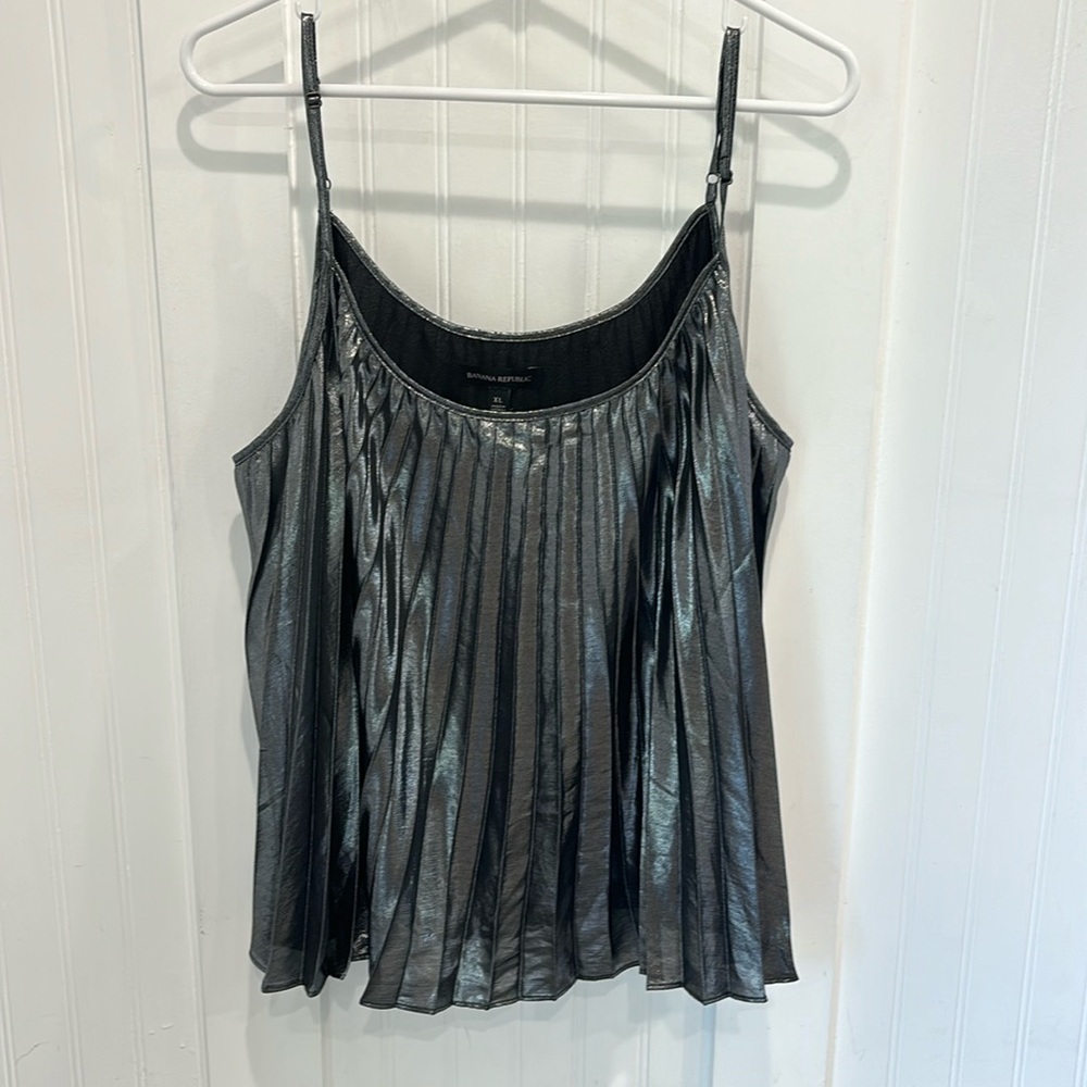 Gray Metallic Pleated Tank Top